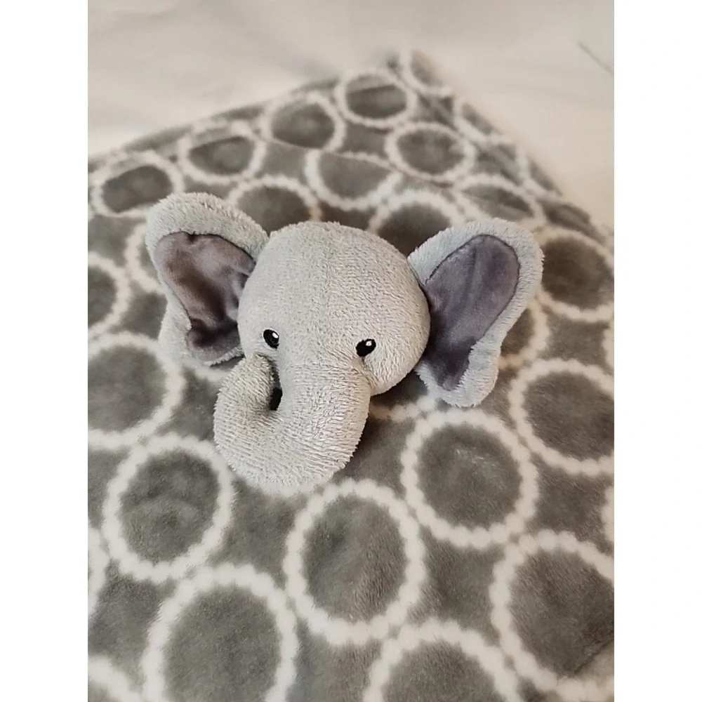HB Hudson Baby Elephant Lovey Security Blanket Gray White Circle  12.5